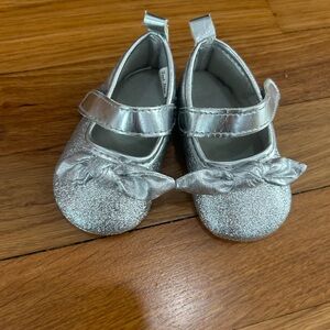 Shimmering Silver Kids Dress Shoes with Bow